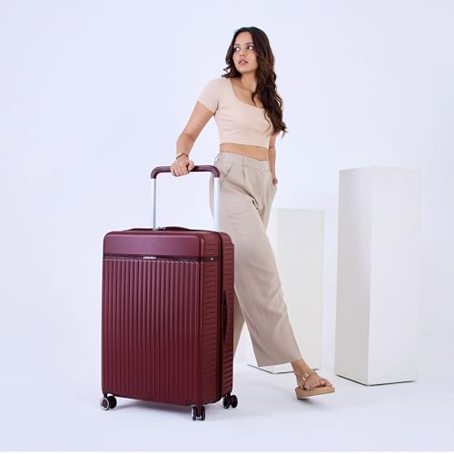 Image of Assembly Large Check-in Suitcase with Ultra Wide Trolley Design & TSA Lock, Durable Polycarbonate Hard Shell Luggage for Adventure Travel, Red, 28-Inch