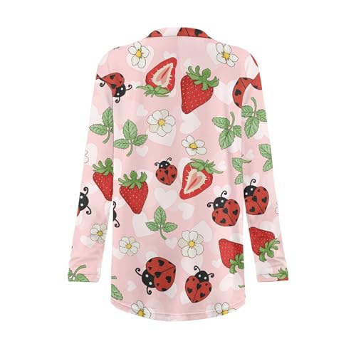Image of Forchrinse Red Ladybug Cardigan for Women Causal Long Sleeve Open Front Cardigans Sweater Fashion 2024 Fall Coat with Pockets
