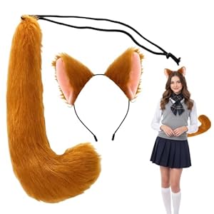 DvBCNMe Fuchs Kostüm Set, Tierkostüm Zubehör für Cosplay und Feste, Fuchs Ohren Stirnband und Fuchsschwanz, Verkleidung für Karneval Halloween und Geburtstagspartys