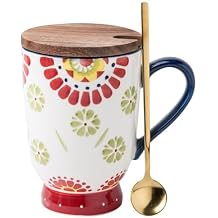 18 OZ Large Ceramic Mug,Tall Porcelain Coffee Cup with Handle, Big Tea Cup with Spoon & Cup lid for Office and Home