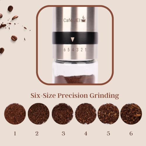 Cafe JEI Manual Coffee Grinder with Adjustable Settings - Ceramic Conical Burr Mill & Brushed Stainless Steel Body, Whole Bean Coffee Grinder for Drip Coffee, Moka Pot,French... - Image 5