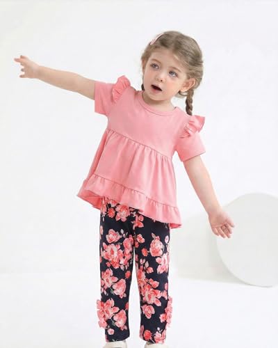 Image of Weebaby Baby Girl Clothes Infant Toddler Girl Clothing Ruffle Shirt High Low Top Floral Allover Pant Little Girls Clothes