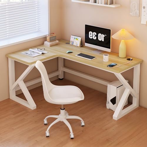 NOBBAT パソコンデスク L字デスク 作業デスク 学習机 コンパクト 18mm厚の無垢材ボード 120/140/160/180cm 厚みのあるカーボンスチール脚 耐荷重200kg 複数の色が利用可能 省スペース 在宅勤務 頑丈で組立簡単 おしゃれ(ライ