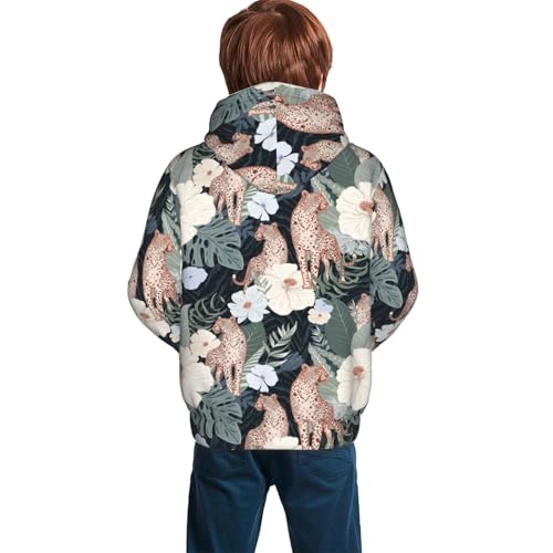 Leopards and Tropical Flowers Kid Hoodies Boys Sweatshirts Girls Pullover with Pocket4
