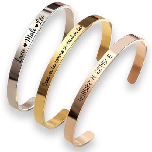 Bijou de Ré Bracelet Fête des Mères Femme – Bangle Rigide Acier Inoxydable 316L – Argent, Or Rose ou Or Jaune – Bracelet Message Inspirant, Cadeau...