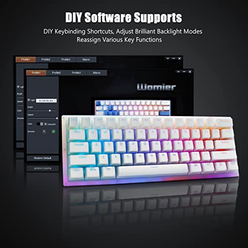 Xvx Womier K61 Wired 60% Mechanical Keyboard Pro, Hot Swappable Dual Rgb Backlit Keyboard, Gateron Switch Compact 61 Keys Gaming Keyboard, Pro Driver/Software Supported(Pudding Keycaps, Yellow Switch) #TOP3
