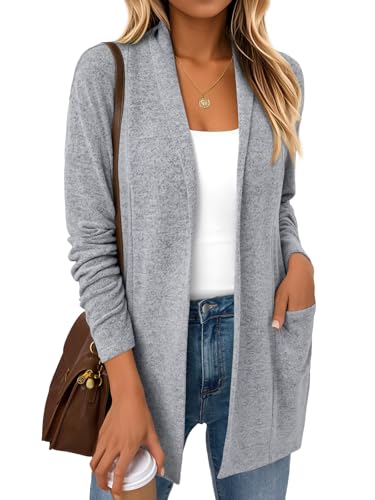 LILLUSORY Cardigan Sweaters for Women Lightweight Open Front Cardigans Casual Loose 2025 Fall Sweater with Pockets Grey L