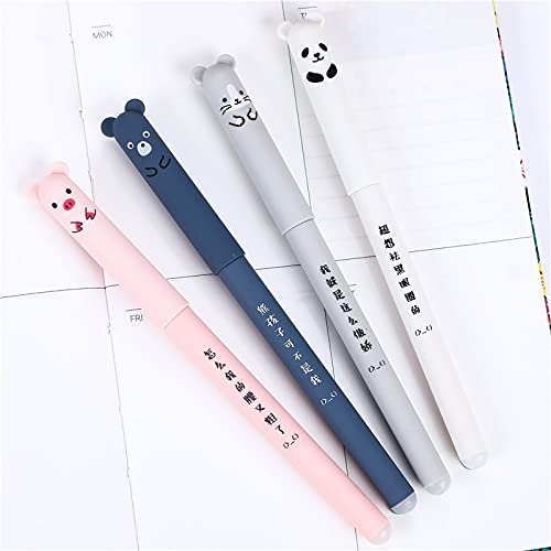 Pexizuan 4 Pcs/Set Kawaii Pig Bear Cat Mouse Erasable Gel Pen School Office Supplies Stationery Gift 0.35Mm Blue Black Ink 4 Pcs/Set(Black 4Pcs) #TOP2