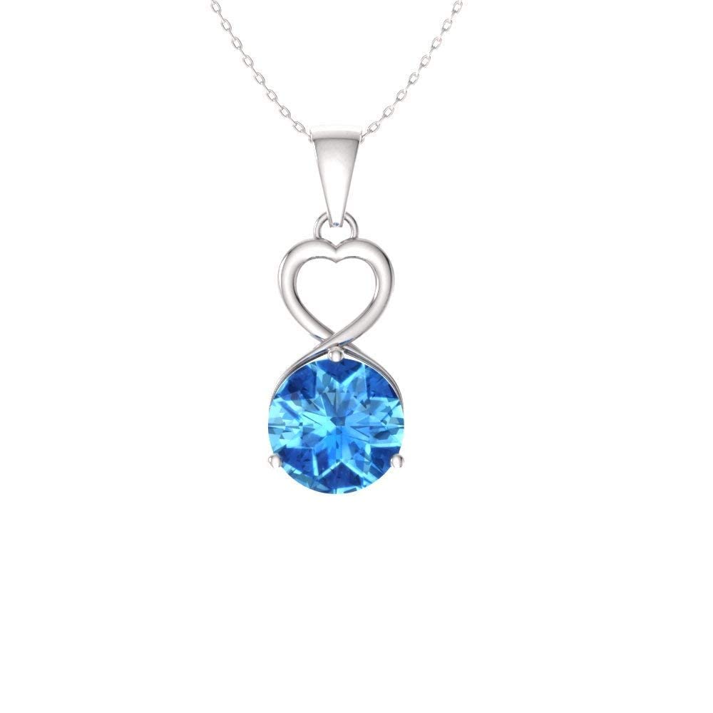 Diamondere Natural and Certified Blue Topaz Heart Infinity Necklace in 9ct White Gold | 0.96 Carat Pendant with Chain, Metal Stone, Blue Topaz