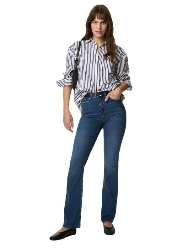 Image of Marks & Spencer Solid Blue Cotton Womens Eva Bootcut Jeans