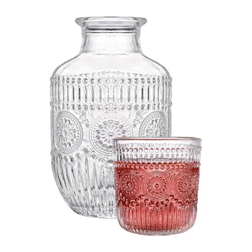 Caraffa e Bicchiere per Comodino in Trasparente - Dispenser Per Collutorio Da Bere,Caraffa Notturna E Bicchiere Acqua,Per Liquidi Vino Tavolo Bagno Casa Cucina Pranzo E Feste