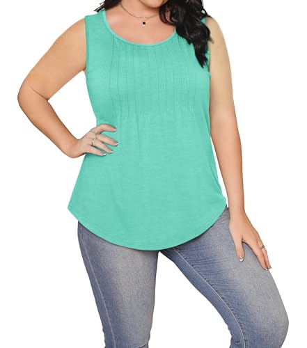 Besshopie Womens Summer Tops Sleeveless Tunic Tops to Wear with Leggings Green XL — view 4