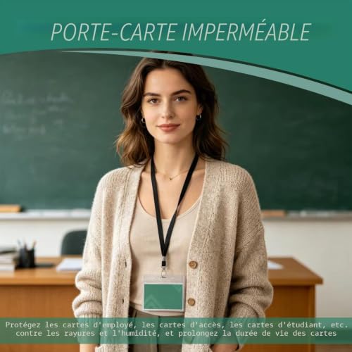 10 Pièces Cordon Badge Tour de Cou Plastique, Porte Carte Collier, Porte Carte Transparent Étanche, pour Cartes d'étudiants et Employés, étui pour Carte de Bus étudiant, Cordon Noir – vue 6