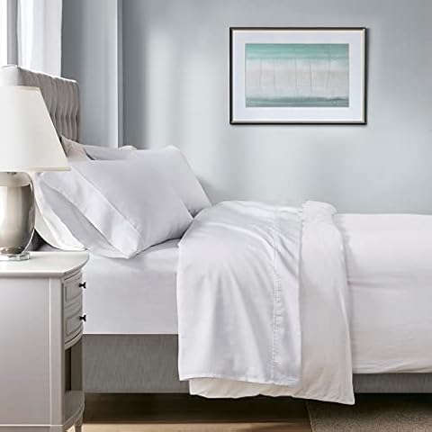 Beautyrest 1000 Thread Count, Solid Color Sheet Set, Elastic Deep Pocket, All Season, Breathable, HeiQ Smart Temperature, Soft Cotton Blend Bedding, Matching Pillowcase, Queen White 4 Piece Cover