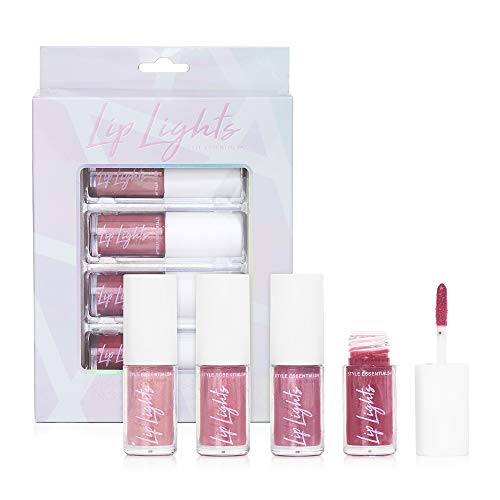 Style Essentials Women's Cosmetics LIP LIGHTS Pearl Lip Stain Collection - 4 PC Moisturizing Pearlized Iridescent Shimmer Lip Stain Shades