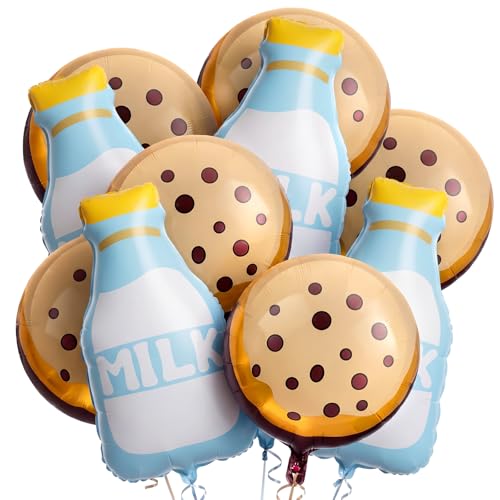 RoundFunny 10 Pcs Milk Bottle Balloons 29.5 Inch Foil Balloon for Cookies Party Decorations First Newborn Welcome Celebration Party Supplies (Milk and Cookies)