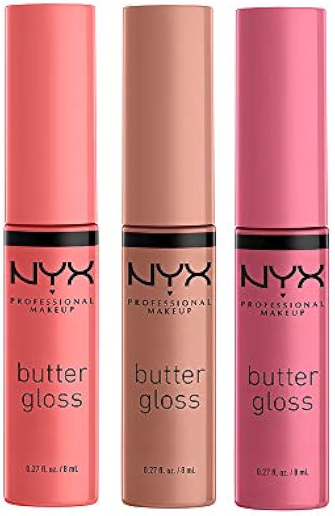 NYX PROFESSIONAL MAKEUP Butter Gloss, Non-Sticky Lip Gloss - Pack Of 3 (Angel Food Cake, Creme Brulee, Madeleine)