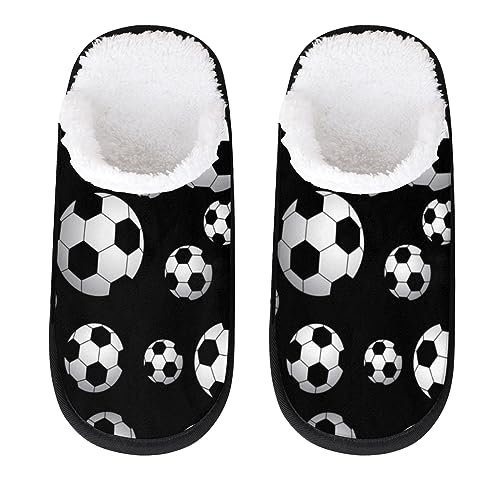 Tavisto Black White Soccer Balls Cozy Plush Lined Slippers - Cute Designs, Durable & Non-Slip Soles - Women's & Men's Indoor House Slippers_M