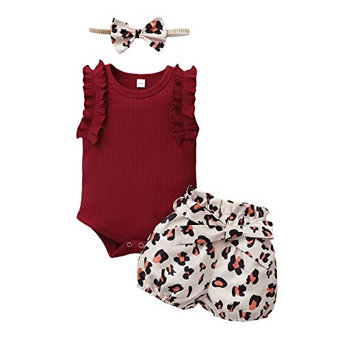Mikrdoo Baby Girl Clothes Infant Girl Outfit Sleeveless Romper Leopard Shorts Set Cotton Clothes for Baby Girl Mommys Little Girl Ruffle Baby Girls' Clothing 3-6 Months Clothes Girl