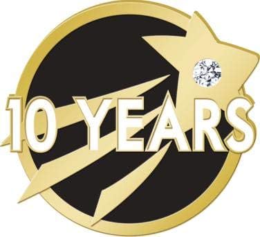 10 Years of Service Lapel Pins - Ten Years Embellished Corporate Pin Awards 10 Pack