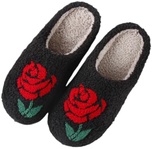 Slippers Women Fuzzy Valentines House Rose Heart Bedroom Platform Fleece Slipper Indoor Couple Warm Cozy Winter Home Non Slip Wool Lined Shoes