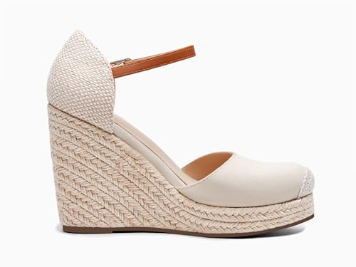 Image of FISACE Womens Summer Espadrille Heel Platform Wedge Sandals Ankle Buckle Strap Closed Toe Shoes
