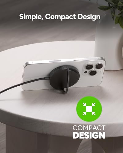 Mophie 15W Wireless Charging Pad with Kickstand - MagSafe and Qi2 Compatible for iPhone 17/16/15/14/13/12, AirPods Pro (2nd & 3rd Gen), Compact Travel Design with Integrated Cable, Black