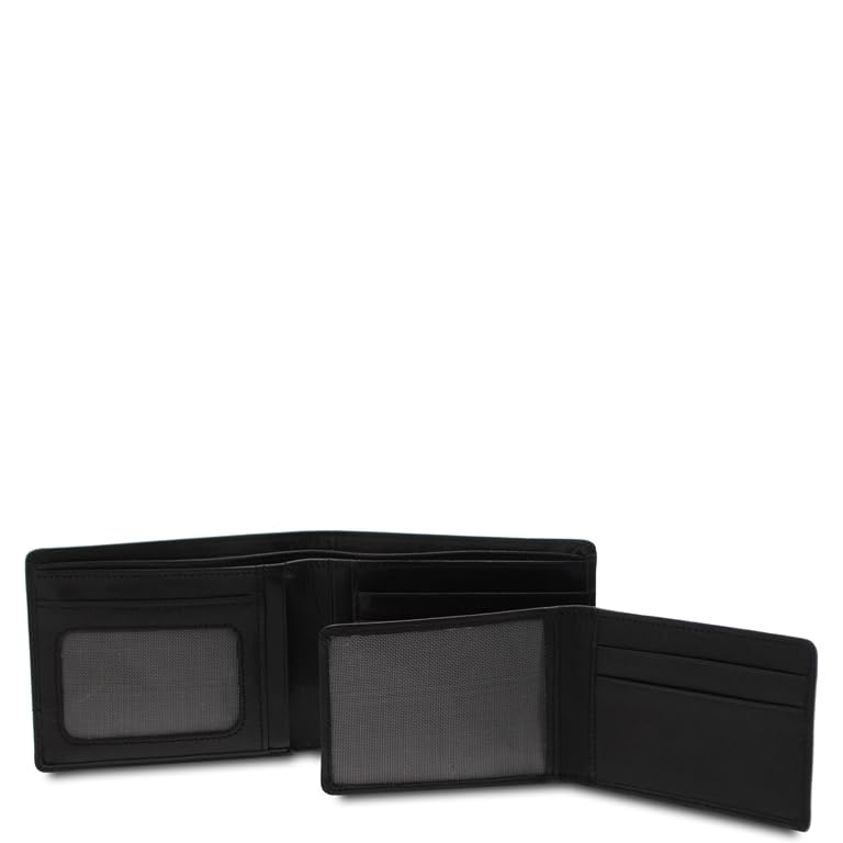 Giudi ® - Portafoglio Uomo in pelle vacchetta, portamonete, porta documento, porta tessere, porta carte, Made in Italy, classico (Nero)