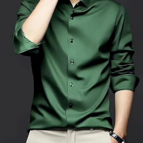 Image of IndoPrimo Men's Stylish Solid Satin Casual Shirt for Men Full Sleeve