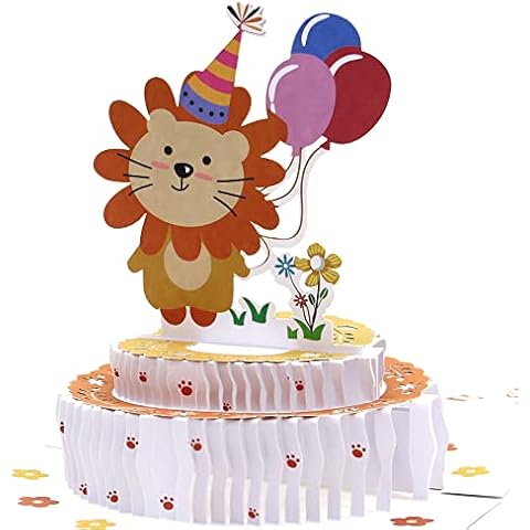 FONBAY Lion Happy Birthday Card For Boys & Girls, Cute 3D Birthday Pop Up card, Fun and Happy Children Greeting Card with Envelope Cover