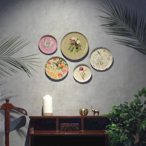 Image of Botanic Bliss Wall Plates Set of 5 - Decorative Metal Wall Art for Home Decor | Botanical & Floral Wall Plates for Living Room, Bedroom, Office | Elegant Wall Hanging Gift Item