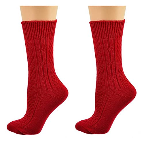 Sierra Socks Women's Classic Cable Knit Acrylic Crew Winter Socks 2 Pair Pack (Lipstick Red)