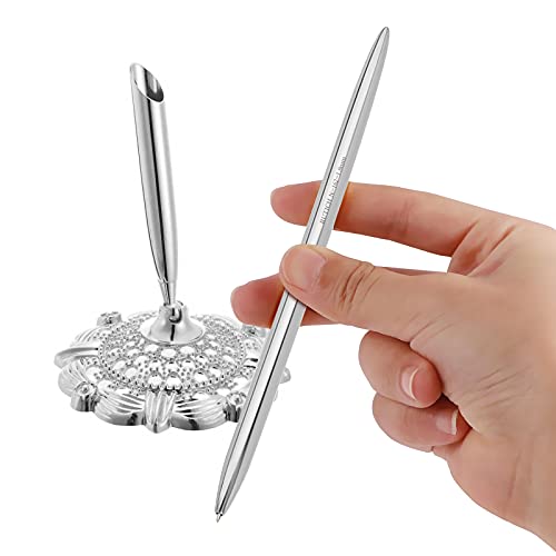 Rutich Hollow Round Pen Holder Signing Pen Set For Wedding Bridal Engagement Valentine's Day Favors,Silver 2 Pcs… #TOP2