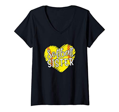 Donna Softball Sister Shirts For Women Baller Sister Gift Maglietta con Collo a V