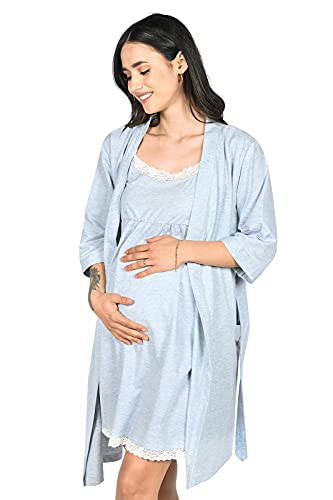 MijaCulture Camisón de lactancia y bata 2 en 1, conjunto de camisón de maternidad 2077, azul, XL