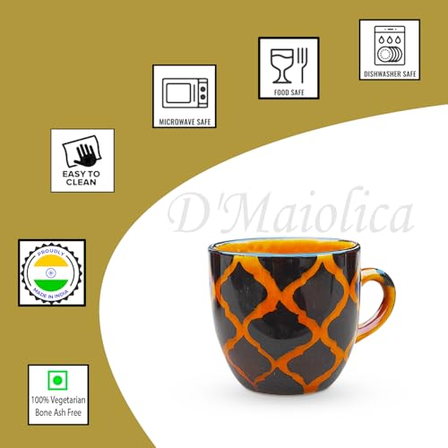 Image of D'Maiolica Handpainted Ceramic Small Cups 12 Pcs Set | Cups for Tea,Coffee,Espresso | Beautiful Small Coffee Mug Set | Ideal Gifting Option | Brown &Black Morrocon Pattern (Black &Brown Handpainted)