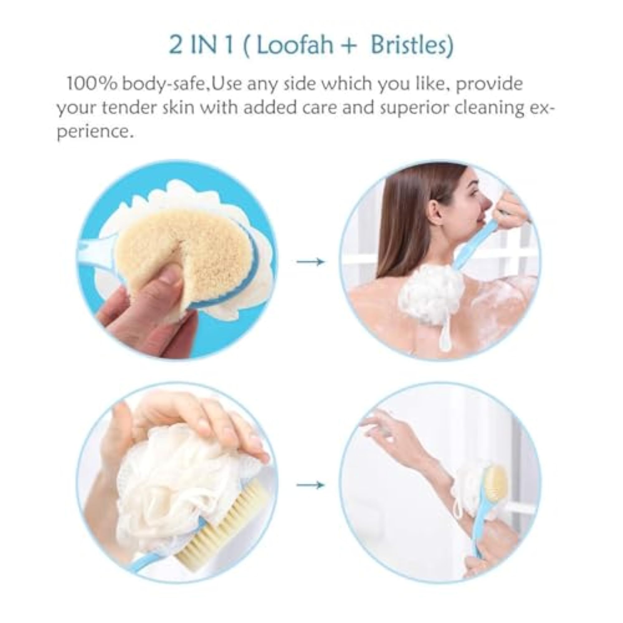 2 IN 1 Loofah with Handle Back Scrubber Bath Brush