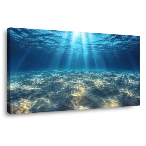 Tableau moderne plage JOSUE déco de salon affiche océan minimaliste bleu et blanc