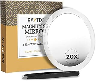 20X Magnifying Mirror & Slant Tweezers Makeup Application & Eyebrow Removal Essentials |