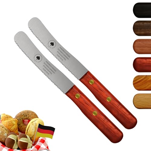 Solingen Messer, 2er Set Padouk Holzgriff, Wellenschliff, Premium...