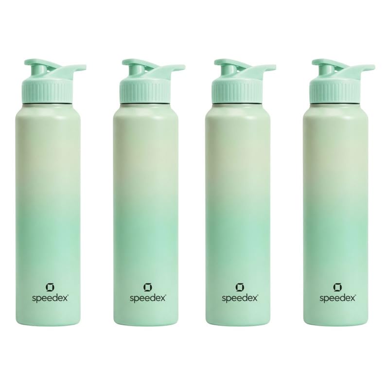 Image of Speedex Stainless Steel Metal Water Bottle 1 Ltr 1000 ml, BIS Approved, Leak Proof Sipper Cap Bottle for Office, School, Gym, Travel, Daily Use for Men, Women, Kids, Adults, Dual Green, Set of 4