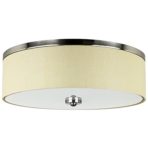 Sunlite 49077 LED Fabric Flush Mount Mid-Century Modern Drum Fixture, Rich Cream Shade, 1200 Lumens, Dimmable, ETL Listed, Round Acrylic Diffuser, 3000K, 13 Inch, Brushed Nickel Finish
