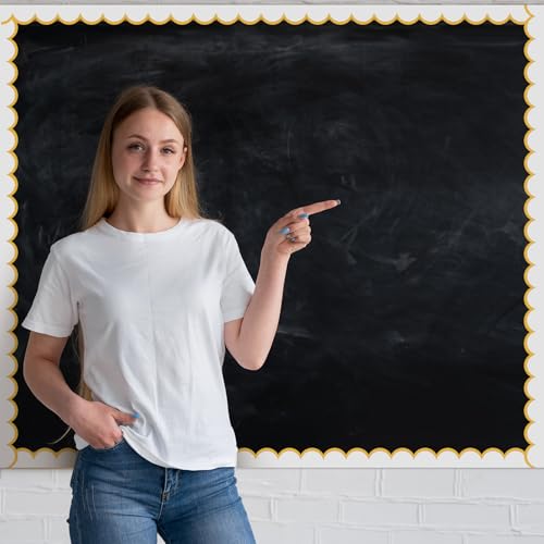 Fuutreo 65ft Goldenrod Yellow and White Bulletin Board Borders Wave Line Scalloped Board Borders Classroom Die-Cut Rolled Trim for Bulletin Home School Office Wall Desks Locker Decorations - Image 5
