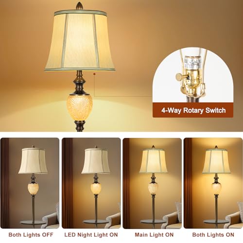 Luxsight Collection PL8018-FL 64 Inch Vintage Floor Lamp For Living Room With Tray And Nightlight Farmhouse Tall Standing Lamp With Beige Faux Silk Shade Rustic Reading Lamp Decor thumb #2