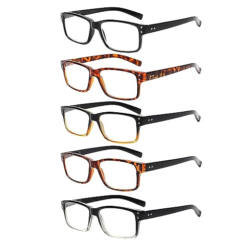 5 Pack Reading Glasses - Standard Fit Spring Hinge Readers Eyeglasses for Men and Women (5 Multicolor 1.50) - M