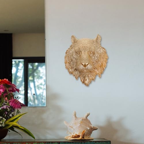 Décoration murale tête de tigre dorée en résine suspendue maison