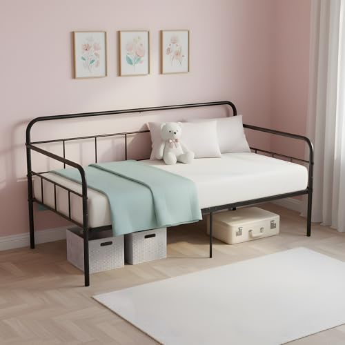 Songvas Canapé Lit 90x190cm, Lit Banquette, Construction Métallique Robuste, Espace de Rangement sous 32cm, Lit Canapé, 1 Personne, adapté pour Chambre,...