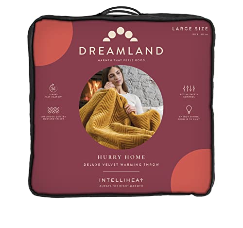 Dreamland Hurry Home Heated Throw – Mustard Yellow Quilted Herringbone - Deluxe Velvet Electric Blanket Perfect for bed and Sofa, Fast Heating, Machine Washable, Detachable Control, Timer, 160x120cm - Image 8