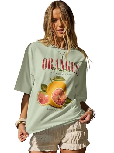 Image of SXV STYLE Women's Oversized Graphic T-Shirt, Oranges of Palermo Citrus Print, Short Sleeve, Cotton Blend