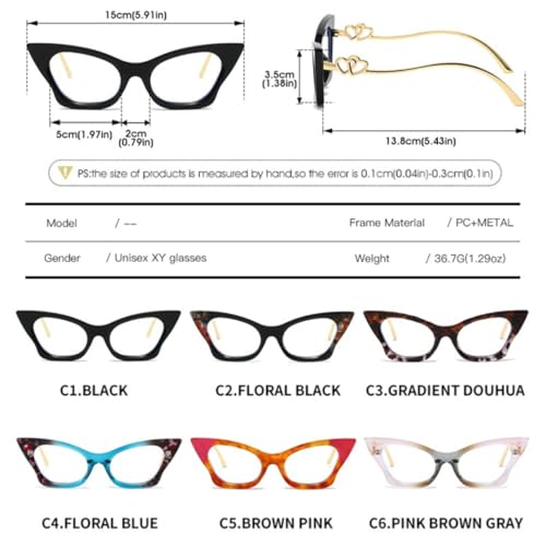 Lunettes œil-de-chat de luxe tendance avec monture double cœur décontractée